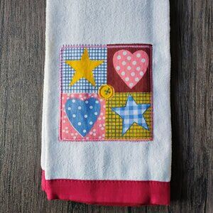 Applique Design Kitchen Towel 15" X 25" Cotton with Star & Heart Patchwork